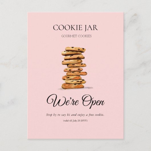 Cookie Shop Bakkerij We zijn open promotioneel Briefkaart (Voorkant)