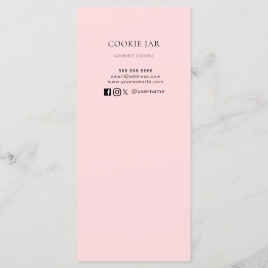 Cookie shop prijslijst/ Menu Kaart Roze (Achterkant)