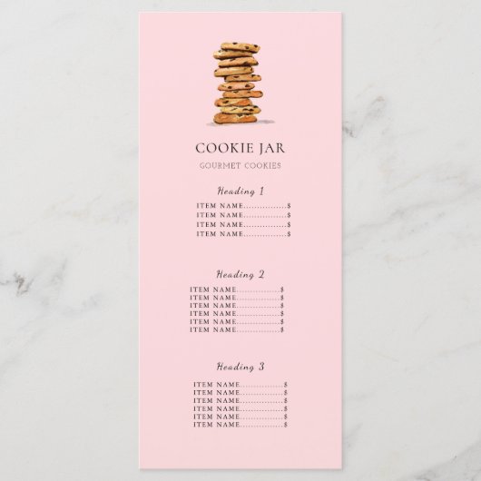 Cookie shop prijslijst/ Menu Kaart Roze (Voorkant)