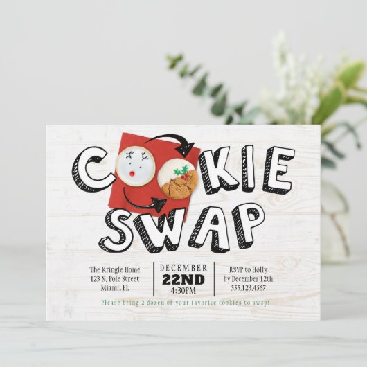 Cookie Swap Exchange Vakantie Kerstfeest Kaart (Staand voorkant)