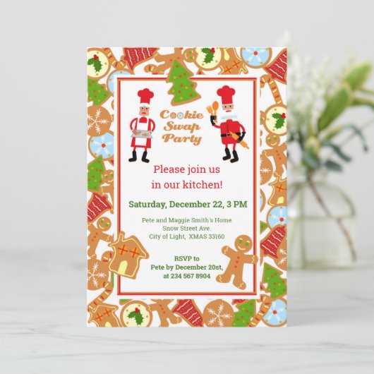 Cookie Swap-kerstfeest uitnodiging (Staand voorkant)