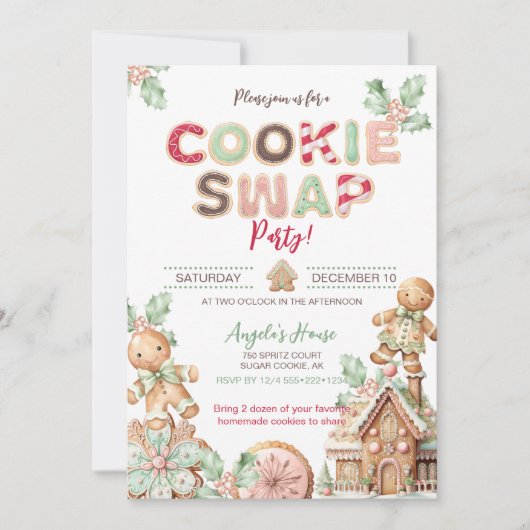 Cookie Swap Kerstkoekjes Gingerbread Kaart (Voorkant)
