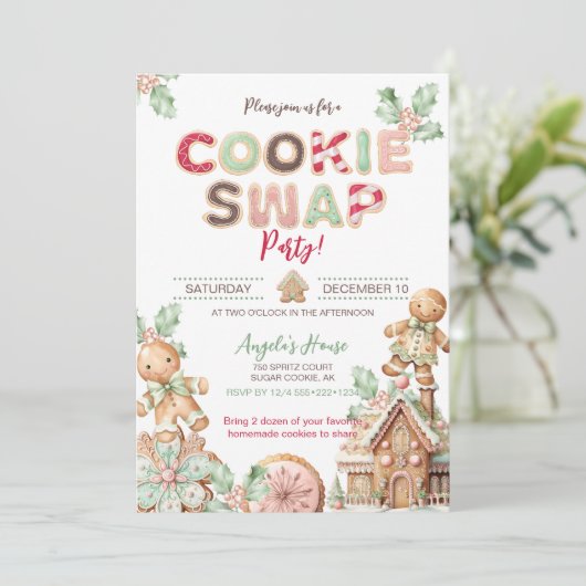 Cookie Swap Kerstkoekjes Gingerbread Kaart (Staand voorkant)