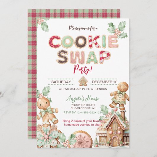 Cookie Swap Kerstkoekjes Gingerbread Kaart (Voorkant / Achterkant)