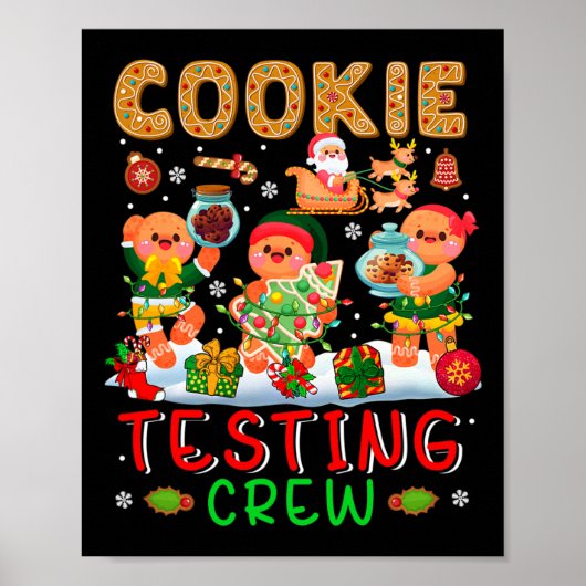 Cookie Testing Crew Kerstmis Drie Koekjes Santa Sl Poster (Voorkant)