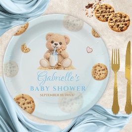 Cookies and milk Baby Shower - Teddy Bear Blue Papieren Bordje