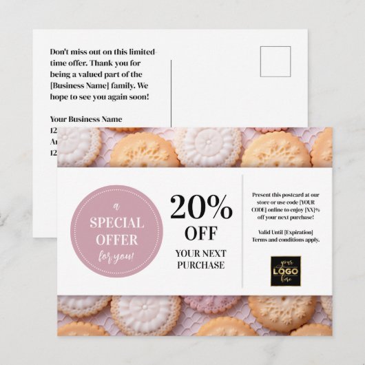 Cookies Bakkerij Baker Custom Coupon Korting Briefkaart (Voorkant / Achterkant)