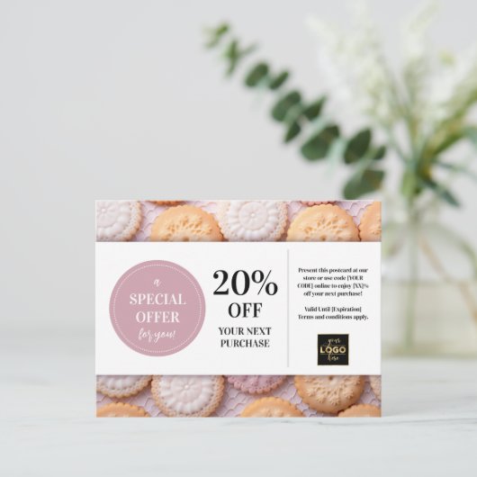 Cookies Bakkerij Baker Custom Coupon Korting Briefkaart (Staand voorkant)