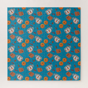 Cookies, broodjes: blauw achtergrondpatroon legpuzzel