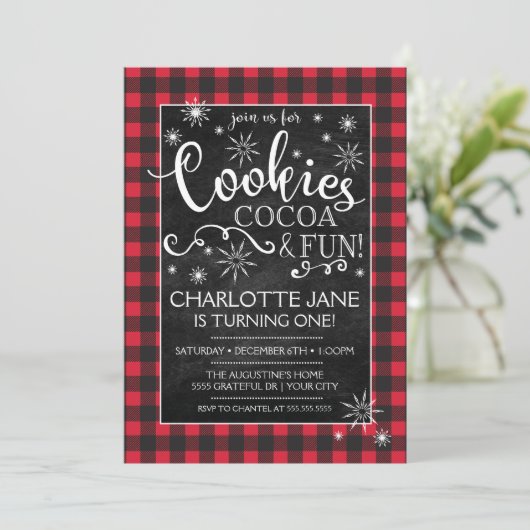 Cookies Cacao & Fun Play Verjaardag Uitnodiging (Staand voorkant)