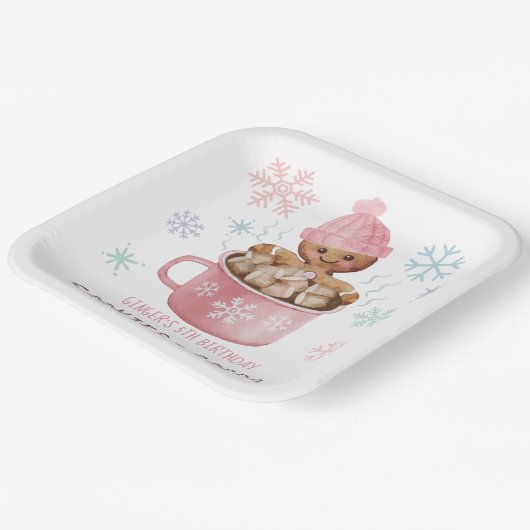 Cookies & Cacao Gingerbread Meisje Winter Verjaard Papieren Bordje (Gebogen)