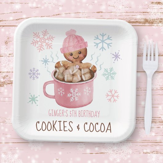 Cookies & Cacao Gingerbread Meisje Winter Verjaard Papieren Bordje