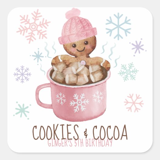 Cookies & Cacao Gingerbread Meisje Winter Verjaard Vierkante Sticker (Voorkant)