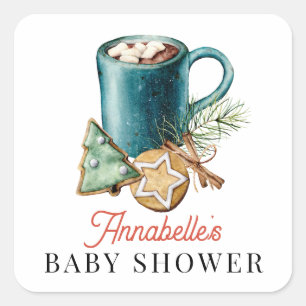Cookies & Cacao Kerstvakantie Baby shower Vierkante Sticker