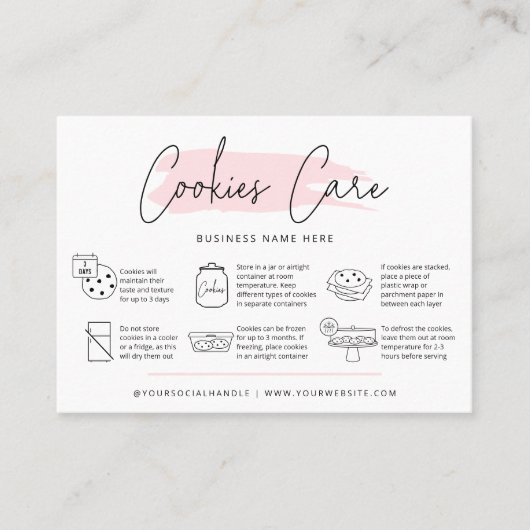 Cookies Care Instructions Blush Pink Waterverf Visitekaartje (Voorkant)