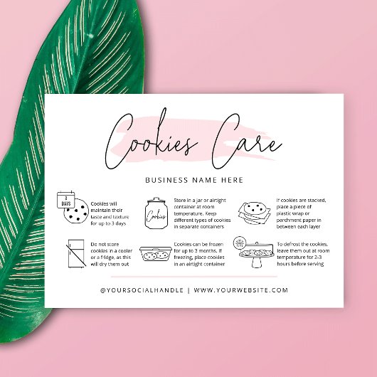 Cookies Care Instructions Blush Pink Waterverf Visitekaartje