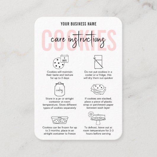 Cookies Care Instructions Kaarten Modern Blush Pin Visitekaartje (Voorkant)