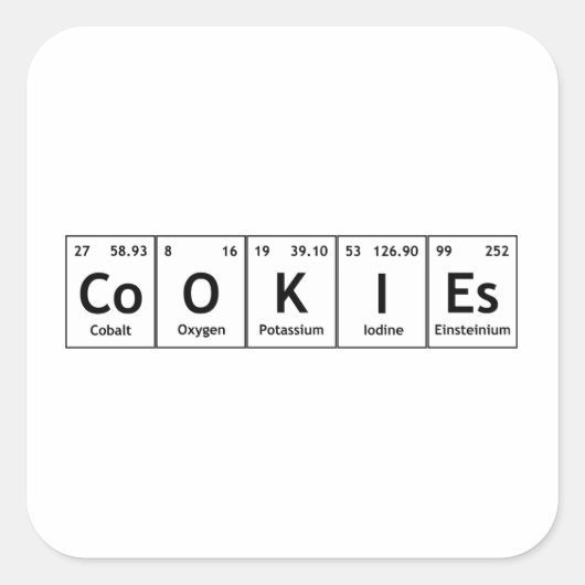 CoOKIEs Chemistry Periodic Table Words Elements Vierkante Sticker (Voorkant)