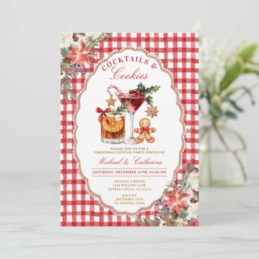 Cookies & Cocktails Cozy Rustic Red Gingham Kaart (Staand voorkant)