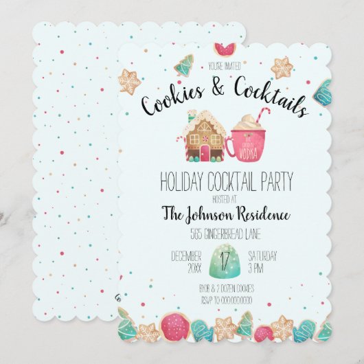 Cookies & Cocktails Holiday Cookie Exchange Blauw Kaart (Voorkant / Achterkant)