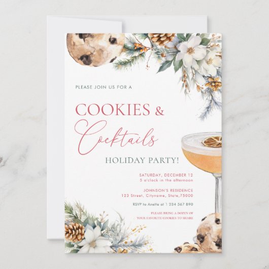 Cookies Cocktails Witte Bloemen Adult Holiday Part Kaart (Voorkant)