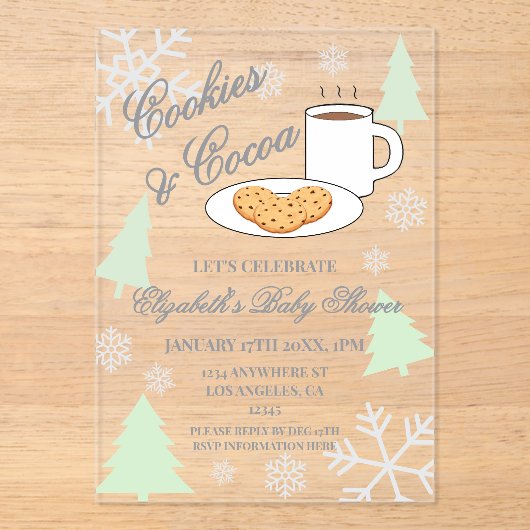 Cookies & Cocoa Baby Shower Acryl Uitnodigingen (Voorkant)