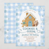 Cookies & Cocoa Birthday Blue Snowflakes Gingham Kaart (Voorkant / Achterkant)