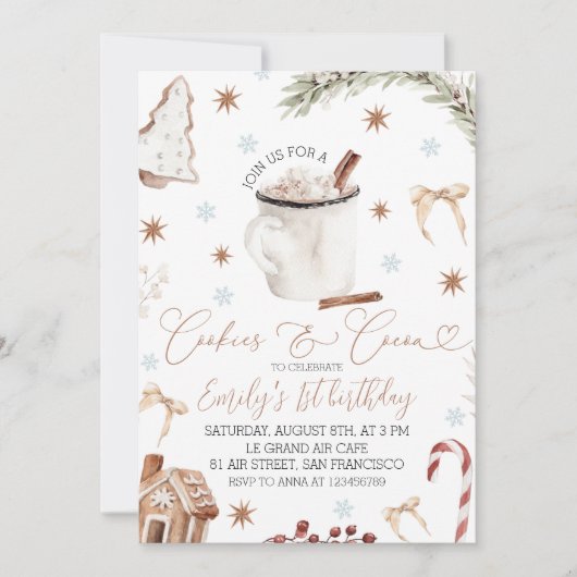 Cookies & Cocoa Birthday Invite Kaart (Voorkant)