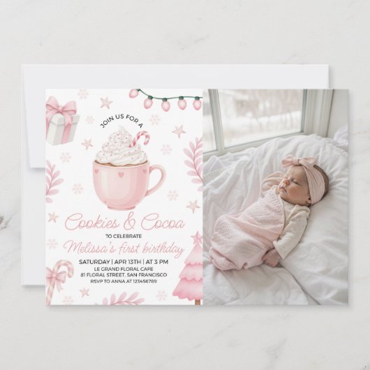 Cookies & Cocoa Birthday Photo Invite Kaart (Voorkant)