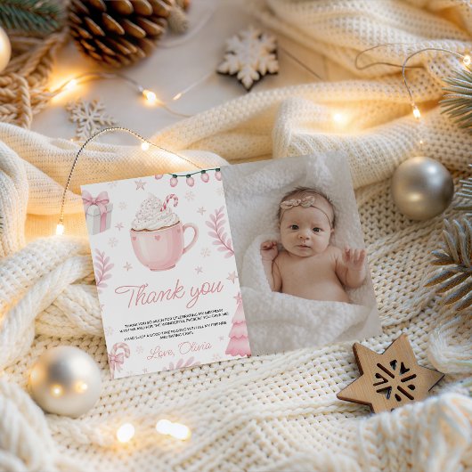 Cookies & Cocoa Birthday Photo Thank You Kaart