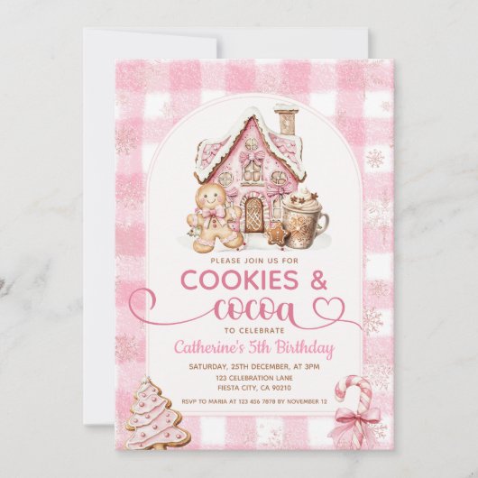 Cookies & Cocoa Birthday Pink Snowflakes Holiday Kaart (Voorkant)