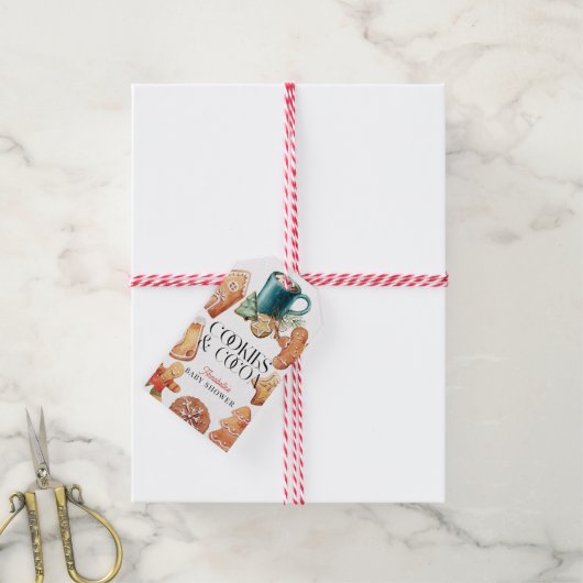 Cookies & Cocoa Christmas Holiday Baby Shower Cadeaulabel (Met Touw)
