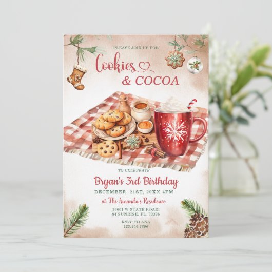 Cookies & Cocoa Kerstfeest 3e verjaardag Kaart (Staand voorkant)