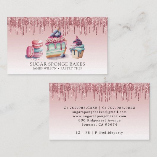 Cookies Cupcake Pastry Chef Roos Gold Glitter Visitekaartje (Voorkant / Achterkant)