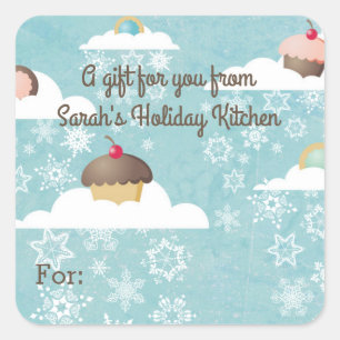Cookies cupcakes sneeuwwolken uit de keuken van vierkante sticker