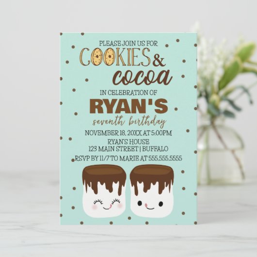 Cookies en Cacao Kawaii Verjaardagsuitnodiging Kaart (Staand voorkant)