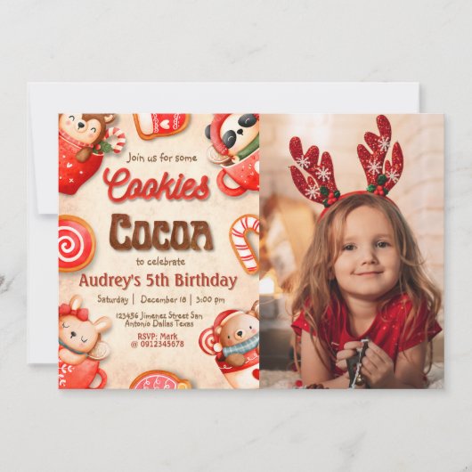 Cookies en cacao - met foto-uitnodiging kaart (Voorkant)