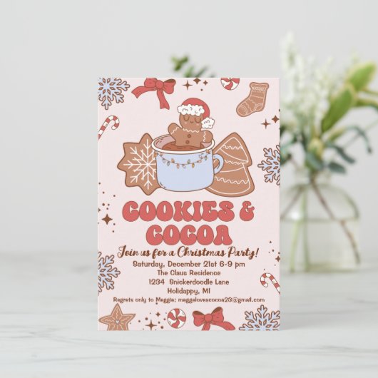 Cookies en Cacao Retro Groovy Kerstfeest Kaart (Staand voorkant)