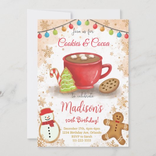 Cookies en Cacao Verjaardagsfeestuitnodiging Kaart (Voorkant)