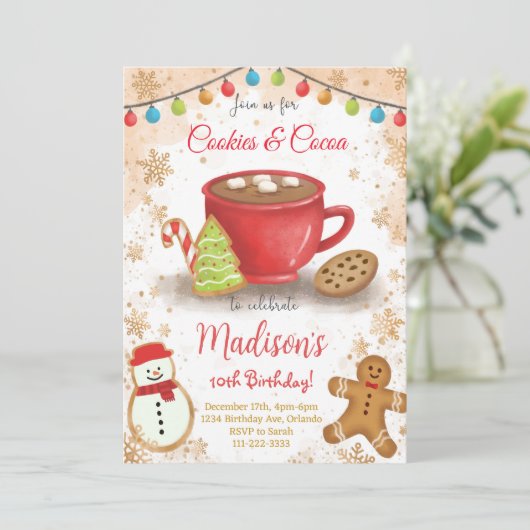 Cookies en Cacao Verjaardagsfeestuitnodiging Kaart (Staand voorkant)