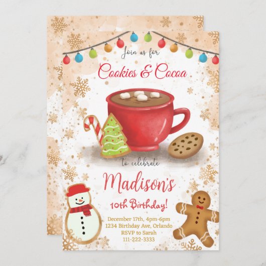 Cookies en Cacao Verjaardagsfeestuitnodiging Kaart (Voorkant / Achterkant)