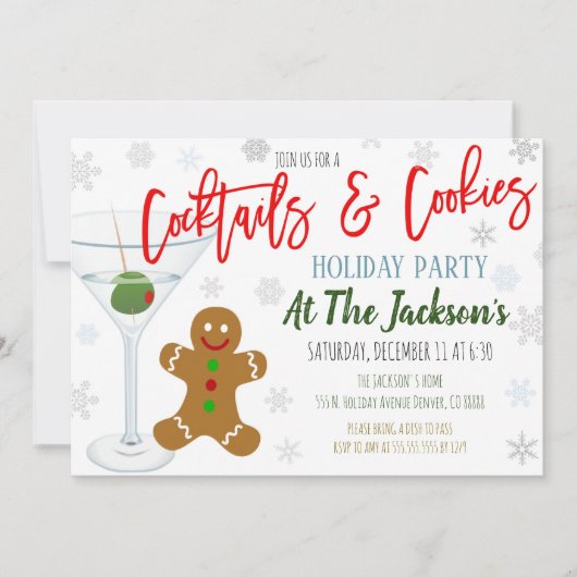 Cookies en Cocktails - Uitnodiging voor kerstfeest (Voorkant)