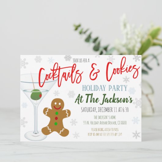 Cookies en Cocktails - Uitnodiging voor kerstfeest (Staand voorkant)