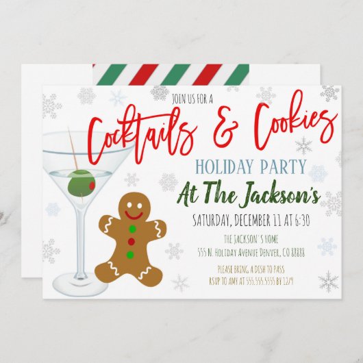 Cookies en Cocktails - Uitnodiging voor kerstfeest (Voorkant / Achterkant)