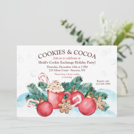 Cookies en Cocoa Cookie Exchange Party Uitnodiging (Staand voorkant)