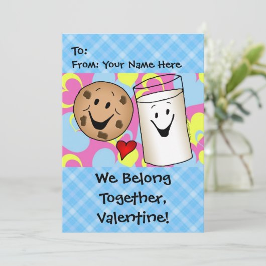 Cookies en Melk Valentijn Feestdagenkaart (Staand voorkant)