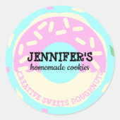 Cookies Gebak kinder donut Blauwgroen Roze Creatie Ronde Sticker (Voorkant)
