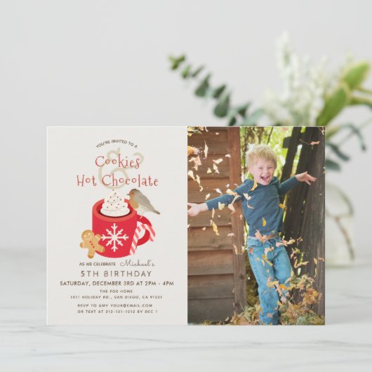 Cookies & Hot Chocolate Foto Verjaardag Uitnodigin Feestdagenkaart (Staand voorkant)