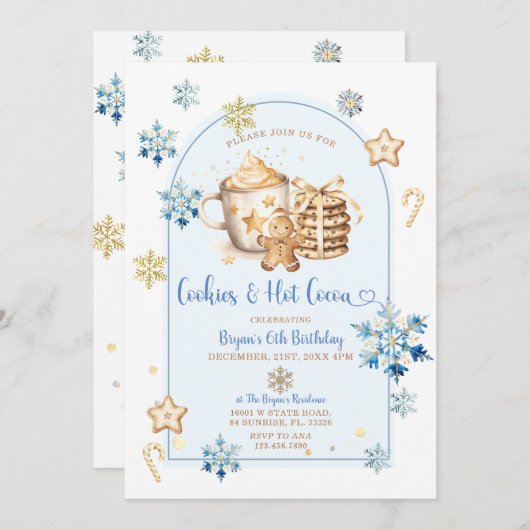 Cookies & Hot Cocoa Blue Snowflakes 6e verjaardag Kaart (Voorkant / Achterkant)