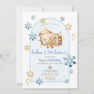 Cookies & Hot Cocoa Blue Snowflakes 6e verjaardag Kaart
